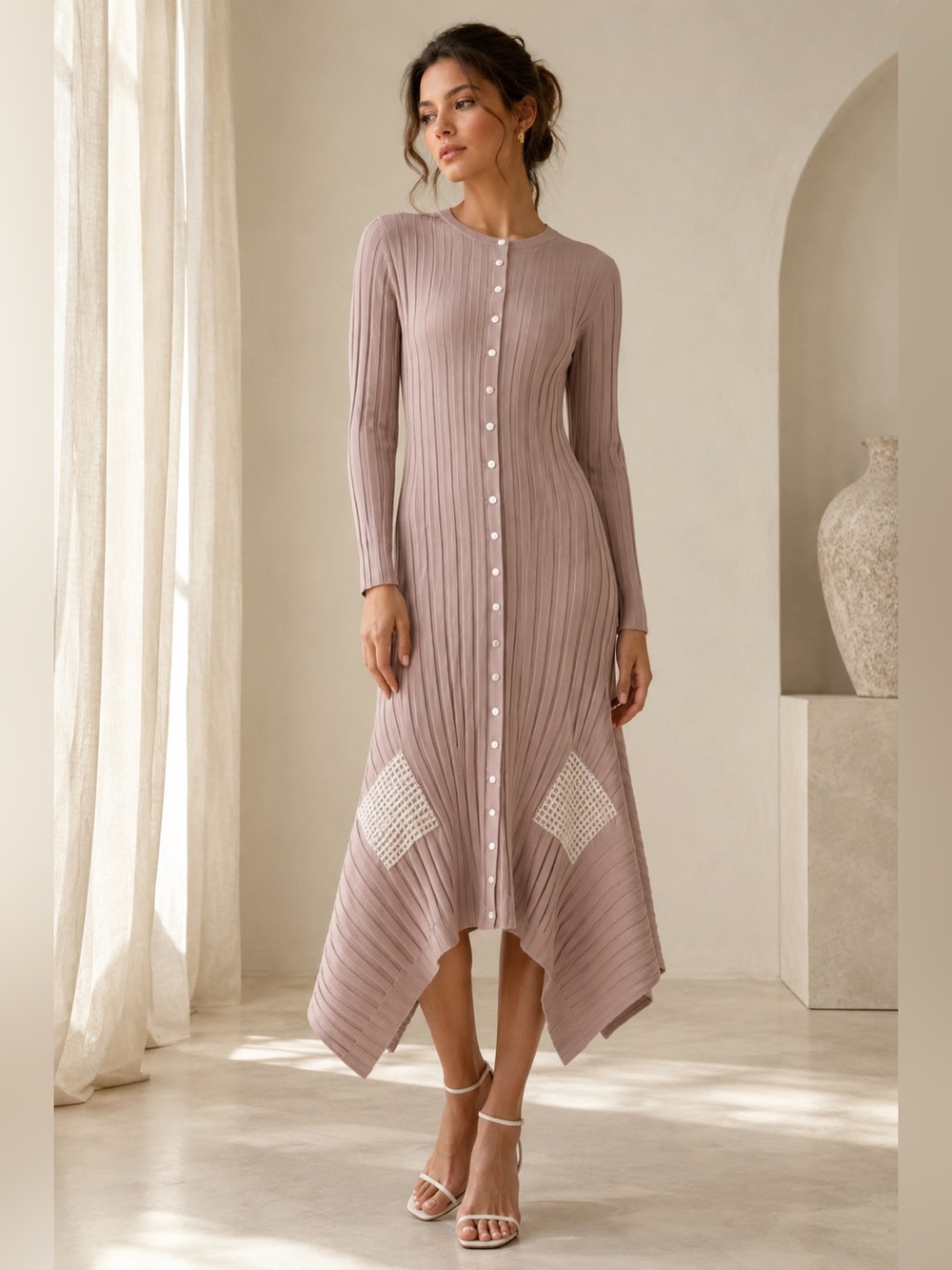 New Aleeza Paris Aubrey Dusty Pink Knit Maxi Dress - XS (Fit up to Medium)